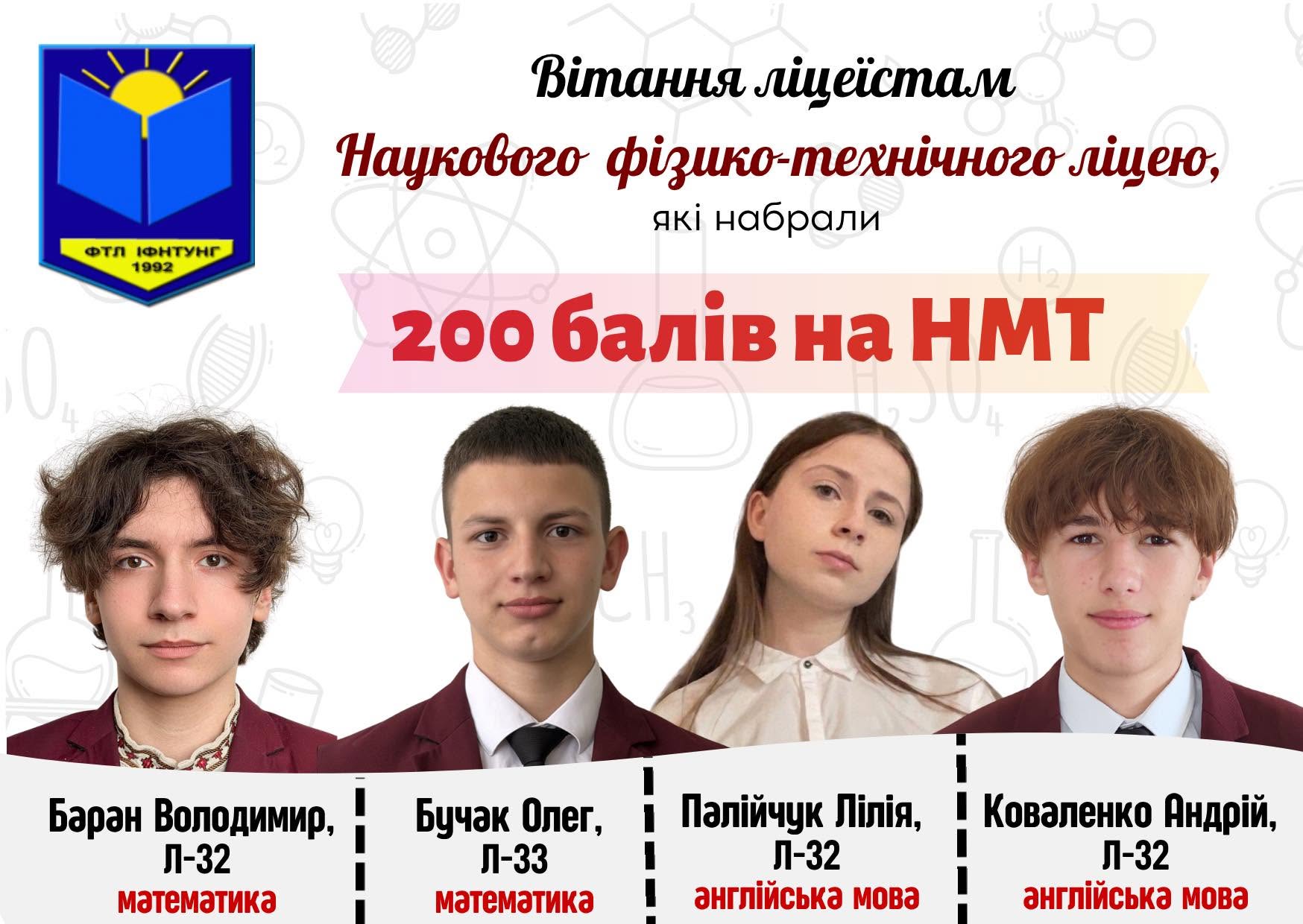 Четверо випускників івано-франківського ліцею склали НМТ на максимальні 200 балів