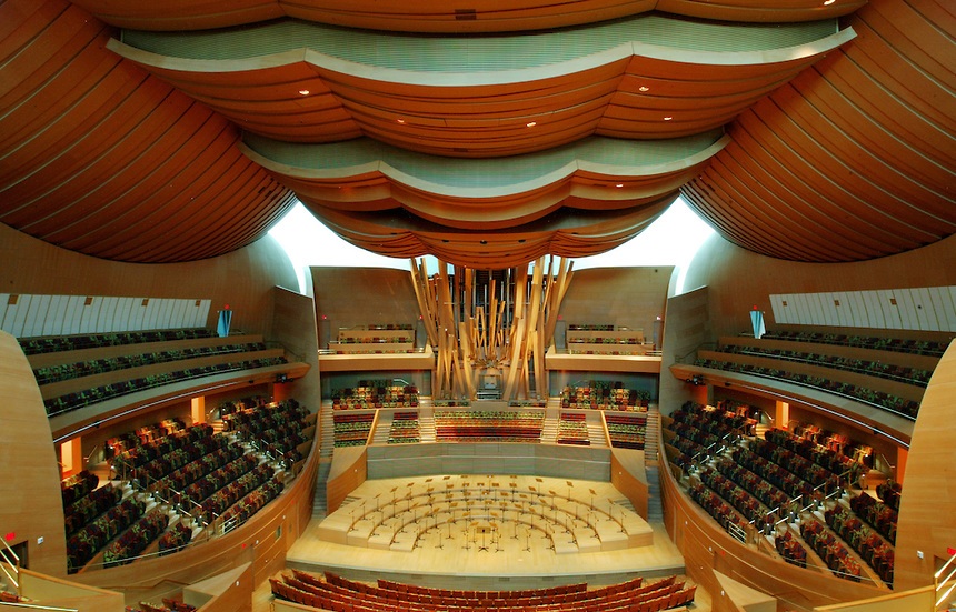 Walt Disney Concert Hall interiors downtown L.A Inside the concert hall area looking toward the pipe organ.