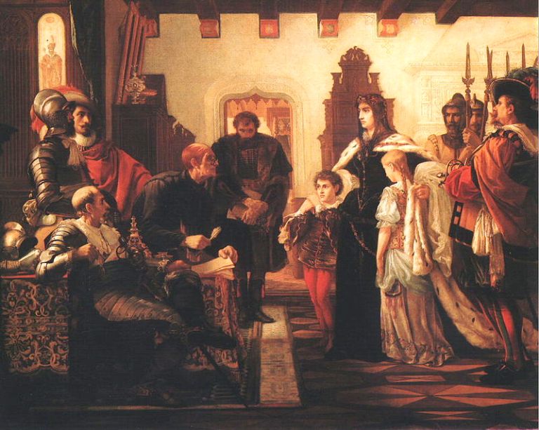 Ілона зріні з дітьми на роботі художника Madarász Viktor «Zrínyi Ilona vizsgálóbírái előtt» (1859)