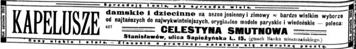 Реклама крамниці капелюшків, «Кур’єр Станиславівський» від 13 жовтня 1907 р.