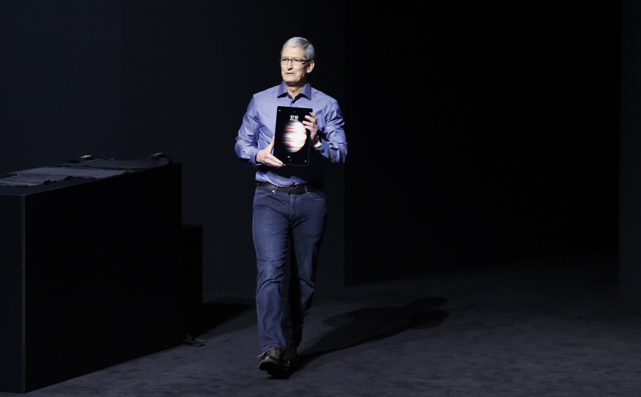SAN FRANCISCO, CA - SEPTEMBER 9: Apple CEO Tim Cook announces the new iPad Pro during an Special Event at Bill Graham Civic Auditorium September 9, 2015 in San Francisco, California. Apple Inc. is expected to unveil latest iterations of its smart phone, forecasted to be the 6S and 6S Plus. The tech giant is also rumored to be planning to announce an update to its Apple TV set-top box. (Photo by Stephen Lam/ Getty Images)