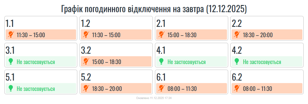 На Івано-Франківщині 12 грудня вимикатимуть світло (ГРАФІК)