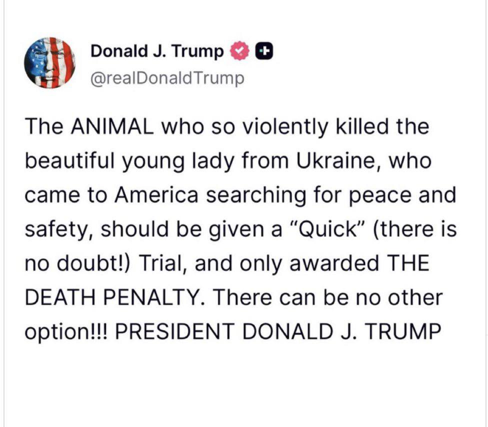 Дональд Трамп вимагає смертної кари для вбивці українки в США
