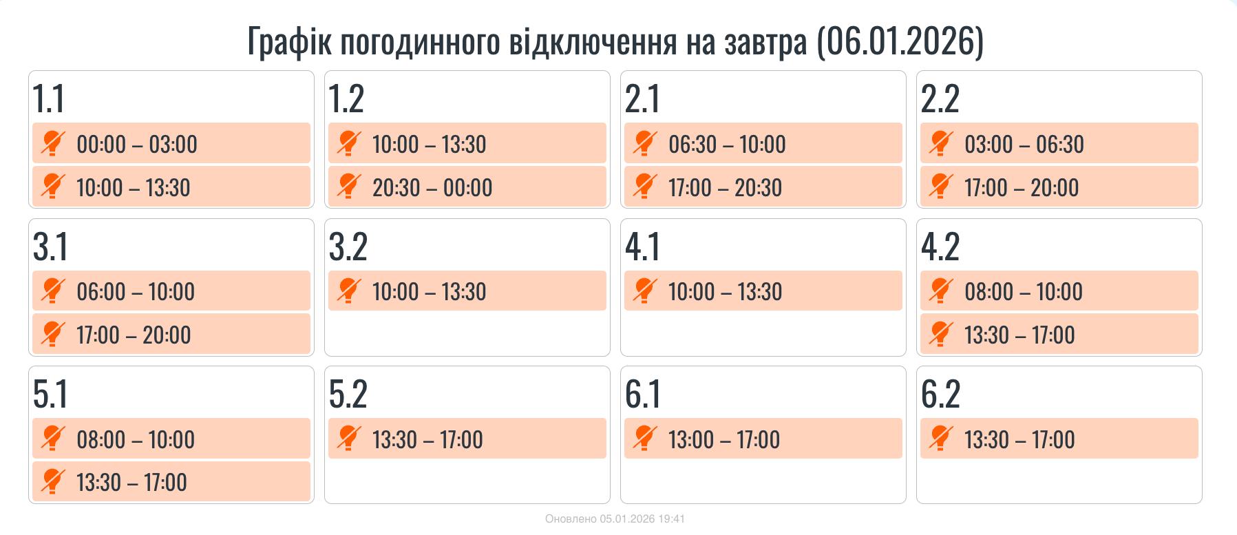 На Івано-Франківщині шостого січня вимикатимуть світло (ГРАФІК)