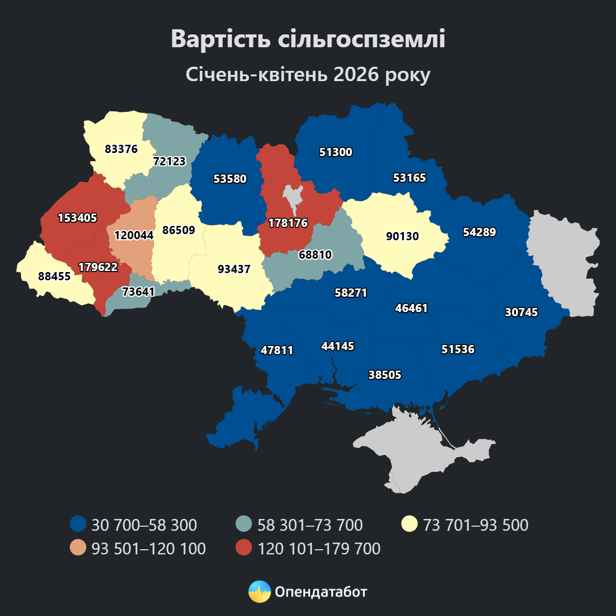 інфографіка: вартість сільгоспземель в Україні